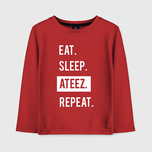 Детский лонгслив ЕСТЬ СПАТЬ ATEEZ ПОВТОРИТЬ / Красный – фото 1