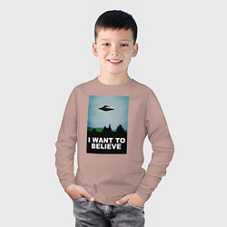 Лонгслив хлопковый детский I WANT TO BELIEVE, цвет: пыльно-розовый — фото 2