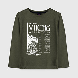 Лонгслив хлопковый детский Viking world tour, цвет: меланж-хаки