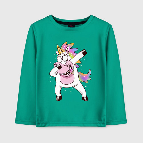 Детский лонгслив Dabbing Unicorn / Зеленый – фото 1