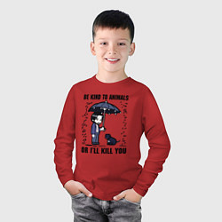 Лонгслив хлопковый детский Be kind to animals or I'll kil, цвет: красный — фото 2