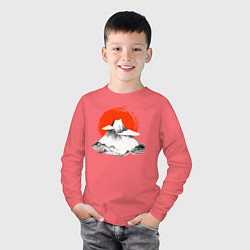 Лонгслив хлопковый детский Гора Фудзияма, цвет: коралловый — фото 2