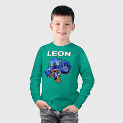 Лонгслив хлопковый детский Brawl Stars LEON, цвет: зеленый — фото 2