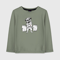 Лонгслив хлопковый детский Мопс пауэрлифтер, цвет: авокадо
