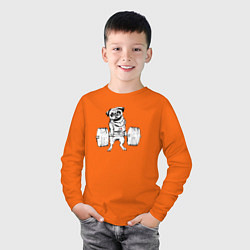 Лонгслив хлопковый детский Мопс пауэрлифтер, цвет: оранжевый — фото 2