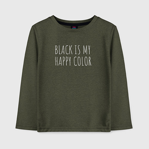 Детский лонгслив BLACK IS MY HAPPY COLOR / Меланж-хаки – фото 1