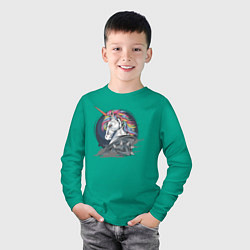Лонгслив хлопковый детский Единорог Rock, цвет: зеленый — фото 2