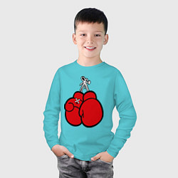 Лонгслив хлопковый детский Боксерские перчатки, цвет: бирюзовый — фото 2