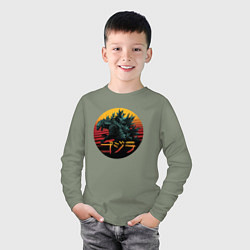 Лонгслив хлопковый детский Godzilla in circle, цвет: авокадо — фото 2