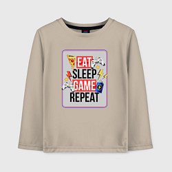 Лонгслив хлопковый детский EAT SLEEP GAME REPEAT, цвет: миндальный