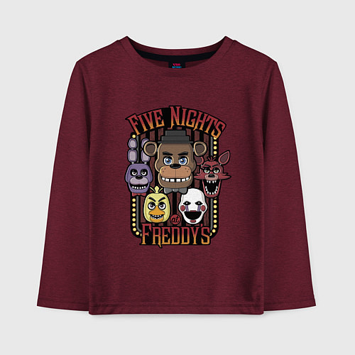 Детский лонгслив FIVE NIGHTS AT FREDDYS / Меланж-бордовый – фото 1