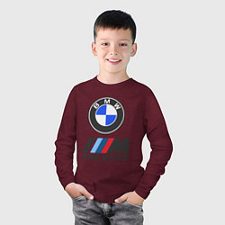 Лонгслив хлопковый детский BMW BOSS, цвет: меланж-бордовый — фото 2