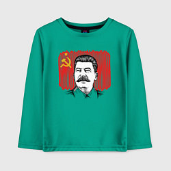 Лонгслив хлопковый детский Сталин и флаг СССР, цвет: зеленый