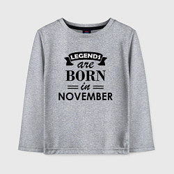 Лонгслив хлопковый детский Legends are born in November, цвет: меланж
