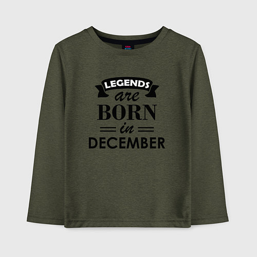 Детский лонгслив Legends are born in december / Меланж-хаки – фото 1