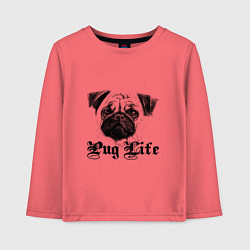 Лонгслив хлопковый детский Pug life, цвет: коралловый