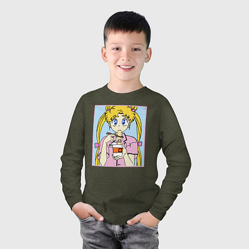 Детский лонгслив Sailor Moon Usagi Tsukino / Меланж-хаки – фото 3