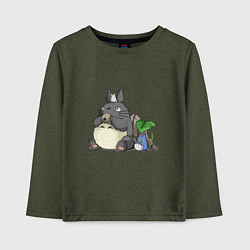 Лонгслив хлопковый детский Тоторо, цвет: меланж-хаки