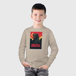 Лонгслив хлопковый детский Godzilla, цвет: миндальный — фото 2