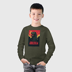 Лонгслив хлопковый детский Godzilla, цвет: меланж-хаки — фото 2