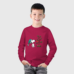 Лонгслив хлопковый детский Снупи и ёлка, цвет: маджента — фото 2