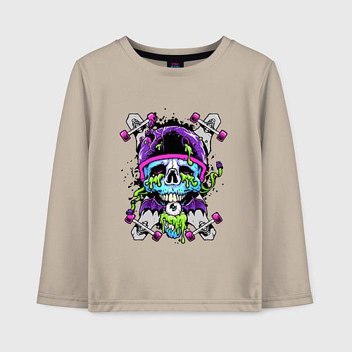 Детский лонгслив Crazy skull - skateboard / Миндальный – фото 1