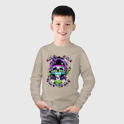 Лонгслив хлопковый детский Crazy skull - skateboard, цвет: миндальный — фото 2