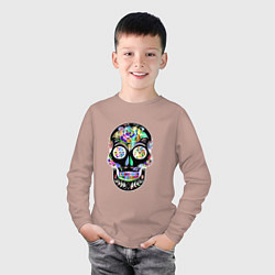 Лонгслив хлопковый детский Flowers - Art skull, цвет: пыльно-розовый — фото 2