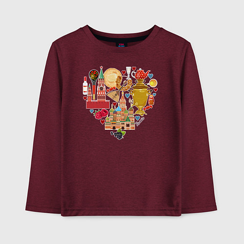 Детский лонгслив LOVE RUSSIA / Меланж-бордовый – фото 1