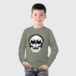 Лонгслив хлопковый детский Skull Music lover, цвет: авокадо — фото 2