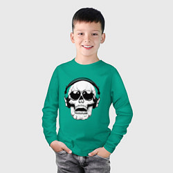 Лонгслив хлопковый детский Skull Music lover, цвет: зеленый — фото 2