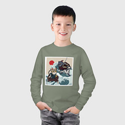 Лонгслив хлопковый детский Битва японских котов Z, цвет: авокадо — фото 2