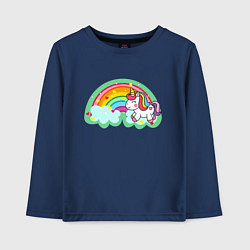 Лонгслив хлопковый детский Единорог с радугой, цвет: тёмно-синий