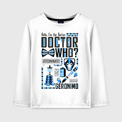 Лонгслив хлопковый детский Hello, i'm the Doctor, цвет: белый