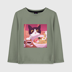 Лонгслив хлопковый детский Кот и лапша, цвет: авокадо