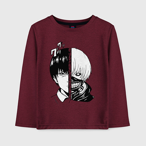 Детский лонгслив Токийский гуль / Меланж-бордовый – фото 1