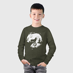 Лонгслив хлопковый детский Полнолуние Корги, цвет: меланж-хаки — фото 2