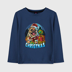 Лонгслив хлопковый детский Рождественский мопс, цвет: тёмно-синий