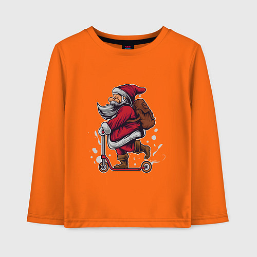 Детский лонгслив Санта на самокате / Оранжевый – фото 1