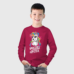 Лонгслив хлопковый детский Unicorn hipster, цвет: маджента — фото 2