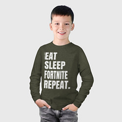 Лонгслив хлопковый детский EAT SLEEP FORTNITE REPEAT, цвет: меланж-хаки — фото 2