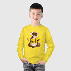 Лонгслив хлопковый детский Бычок с книжкой, цвет: желтый — фото 2