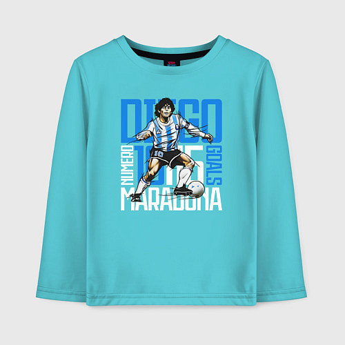 Детский лонгслив 10 Diego Maradona / Бирюзовый – фото 1