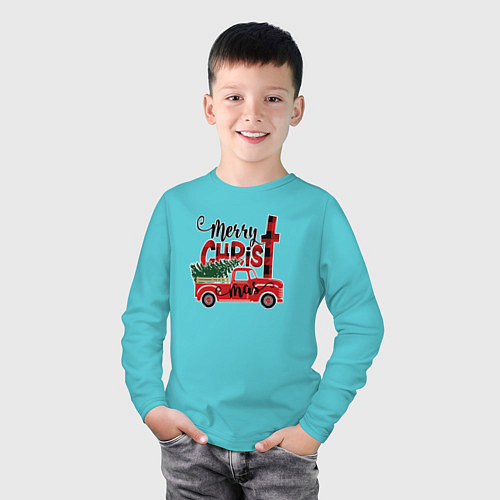 Детский лонгслив Merry christmas / Бирюзовый – фото 3