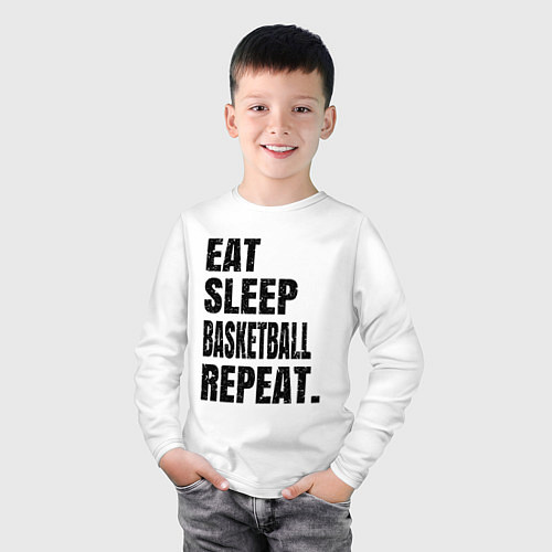 Детский лонгслив EAT SLEEP BASKETBALL REPEAT / Белый – фото 3