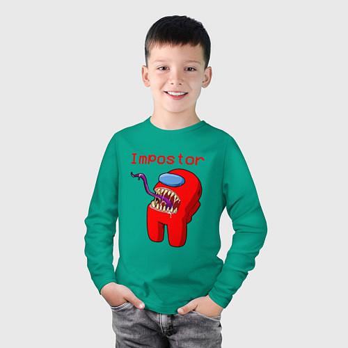 Детский лонгслив AMONG US - IMPOSTOR / Зеленый – фото 3