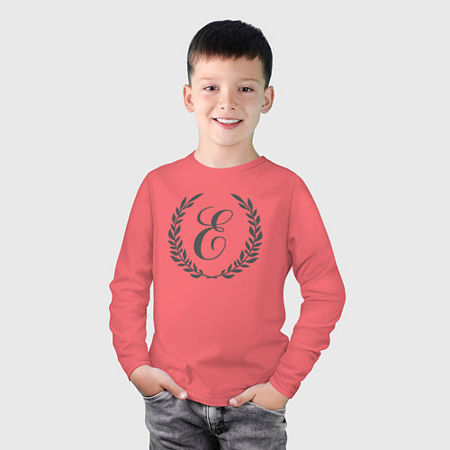 Детский лонгслив Монограмма с буквой Е / Коралловый – фото 3