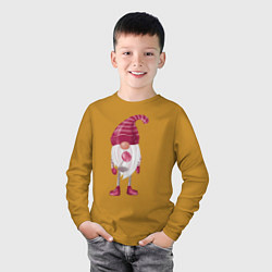 Лонгслив хлопковый детский Гномик с бутоном, цвет: горчичный — фото 2