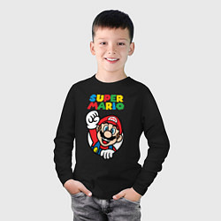 Лонгслив хлопковый детский Mario, цвет: черный — фото 2