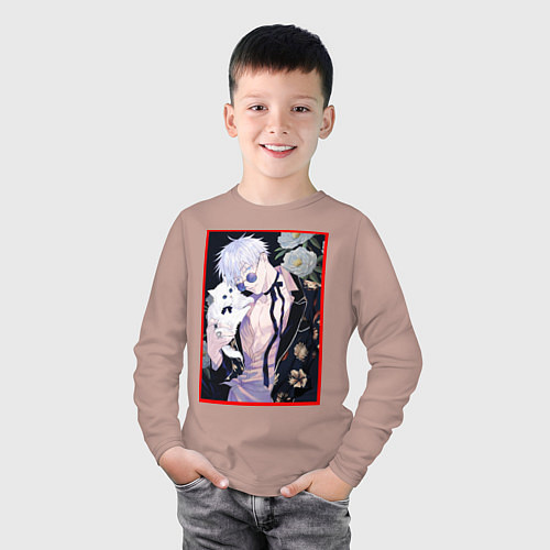 Детский лонгслив Сатору гото С кошечкой / Пыльно-розовый – фото 3